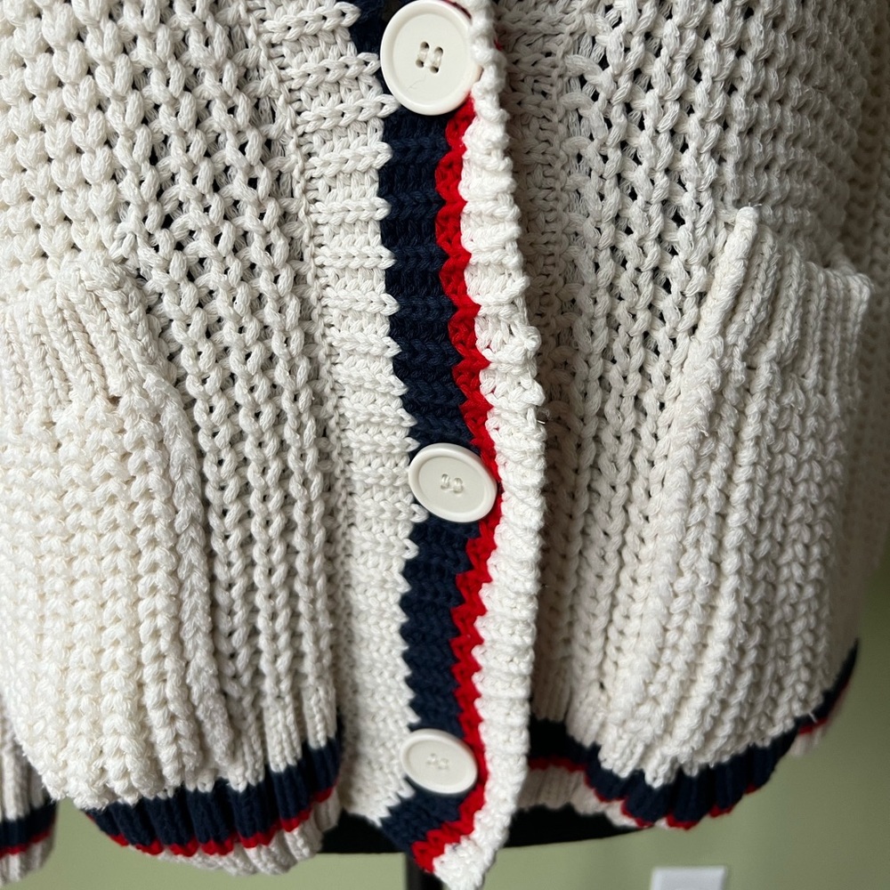 🔥 FINAL SALE $35 Zara Varsity Collegiate Chunky Loop Knit Cream Cardigan Sweater - Picture 8 of 15